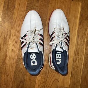 Adidas Tour 360 USA Golf Shoes White Blue Red 3 Stripes Climaproof Men Size 9